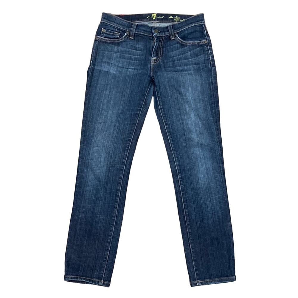 7 For All Mankind The Slim Cigarette Cropped Dark Wash Jeans